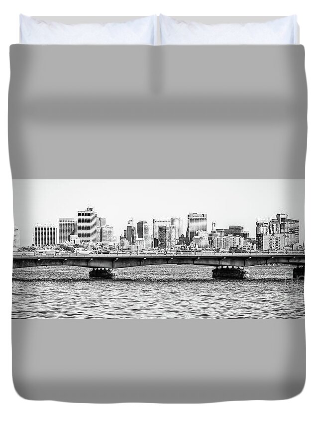 America Duvet Cover featuring the photograph Boston Skyline Black and White Panorama Photo #2 by Paul Velgos