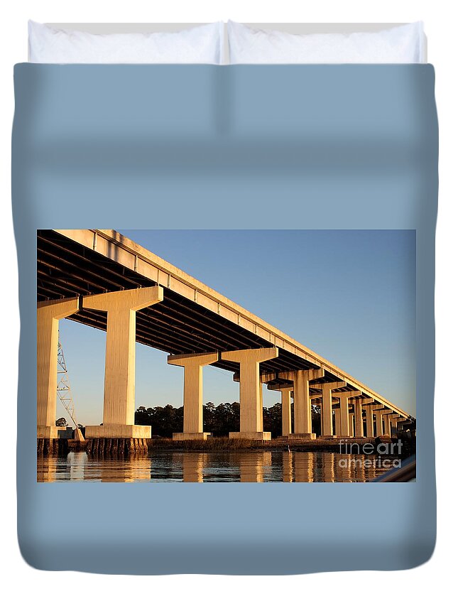Architecture Duvet Cover featuring the photograph Bridge Pilings #2 by Thomas Marchessault