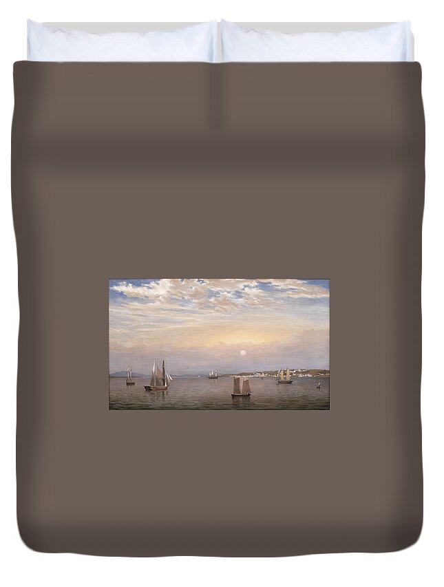 Fitz Henry Lane Duvet Cover featuring the painting Castine Harbor and Town #2 by MotionAge Designs