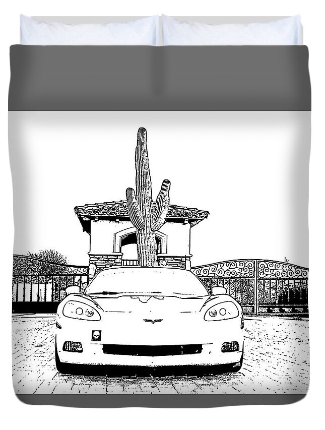 Corvette Duvet Cover featuring the drawing Corvette C6 by Darrell Foster