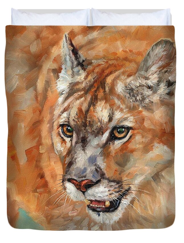 Cougar Duvet Cover featuring the painting Cougar #1 by David Stribbling