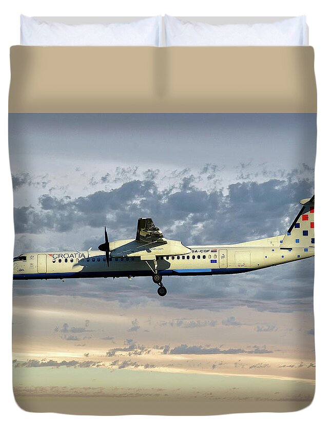 Croatia Duvet Cover featuring the photograph Croatia Airlines Bombardier Dash 8 Q400 by Smart Aviation