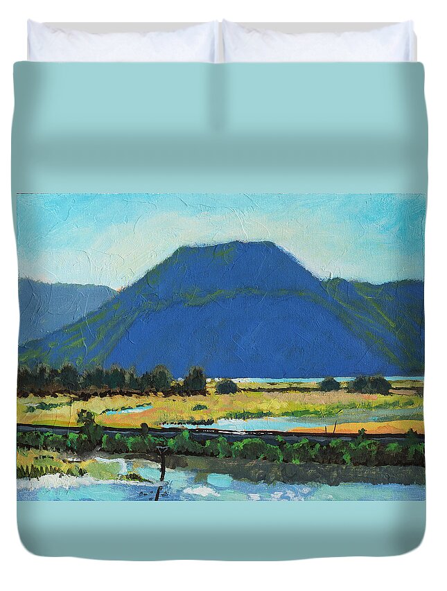 Derr Duvet Cover featuring the painting Derr Mountain #2 by Robert Bissett
