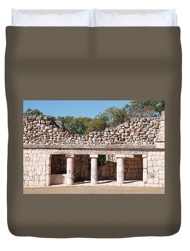 Mexico Yucatan Duvet Cover featuring the digital art Detail of the magicians House in Uxmal #2 by Carol Ailles