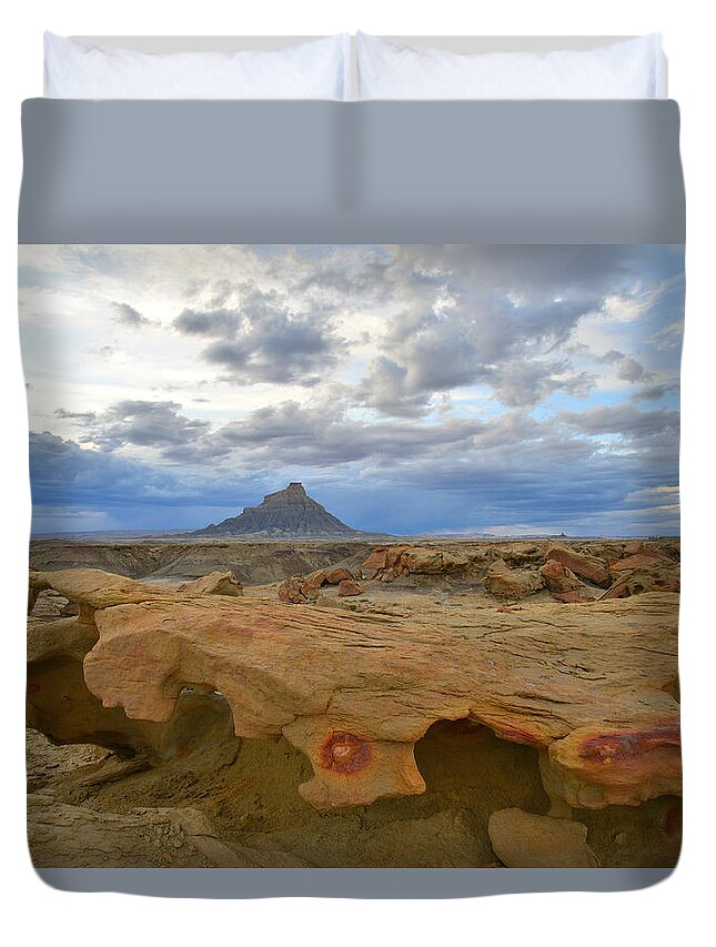Factory Butte Duvet Cover featuring the photograph Factory Butte - Luna Mesa #3 by Ray Mathis