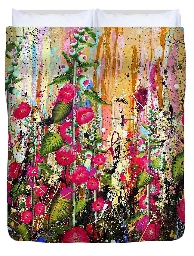 Flowers Duvet Cover featuring the painting Food for bees and butterflies detail #2 by Angie Wright