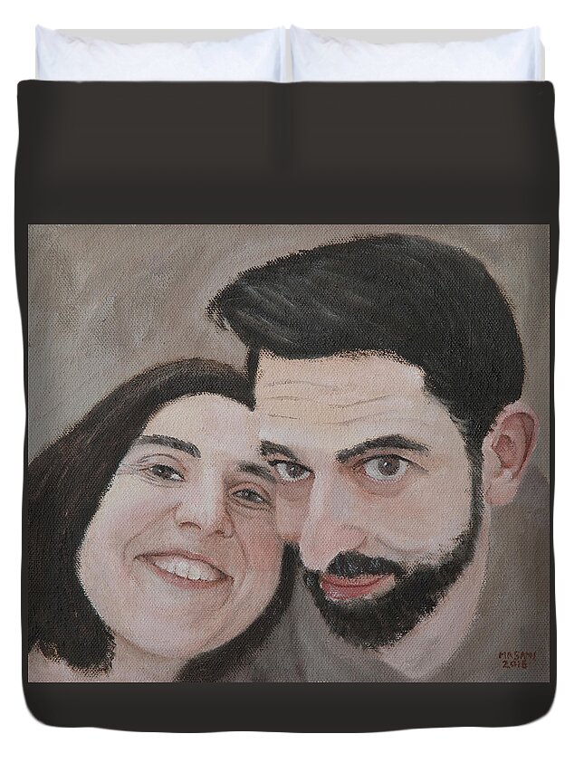 Portrait Duvet Cover featuring the painting Friendship #2 by Masami Iida