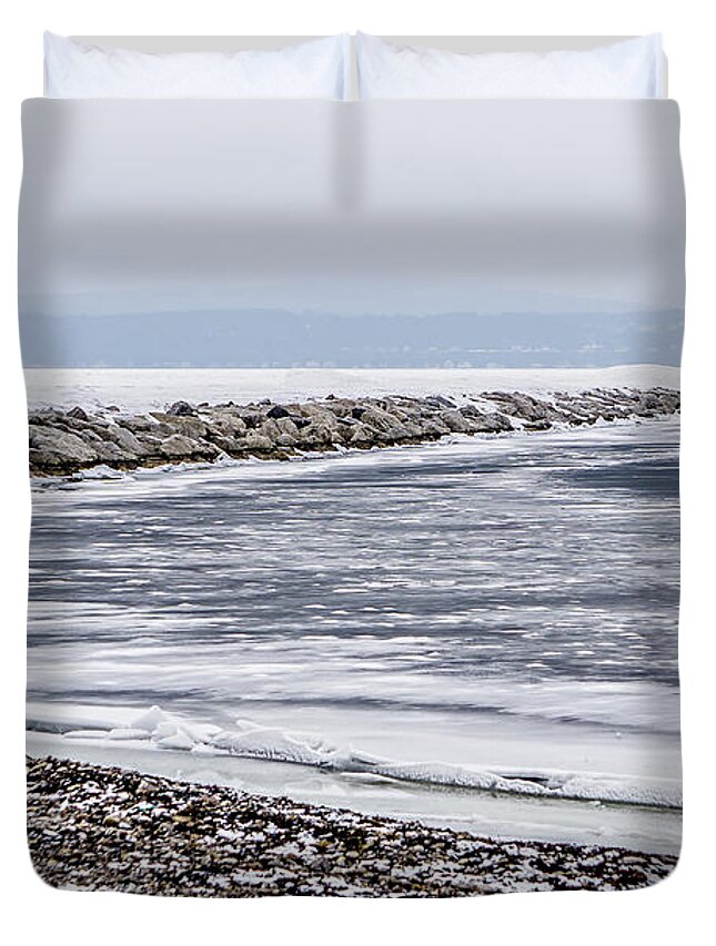Season Duvet Cover featuring the photograph Frozen Winter Scenes On Great Lakes #2 by Alex Grichenko