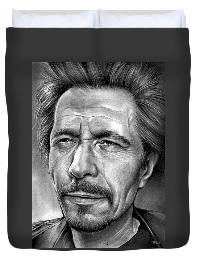 Celebrity Duvet Cover featuring the drawing Gary Oldman by Greg Joens