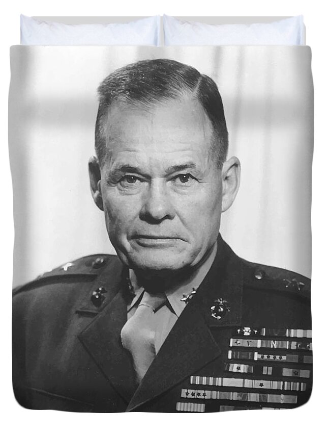Chesty Puller Duvet Cover featuring the painting General Lewis Chesty Puller #2 by War Is Hell Store