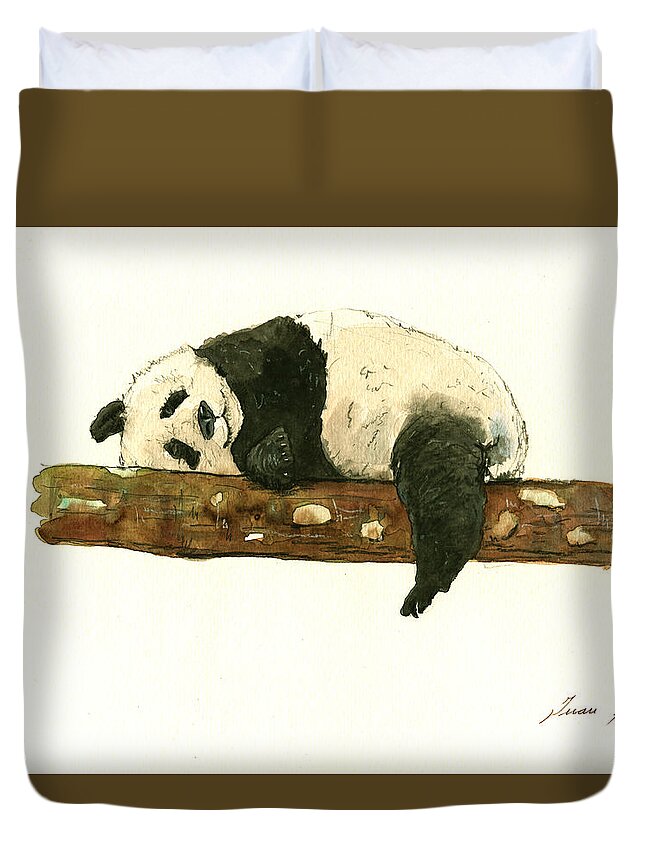 Giant Panda Duvet Cover featuring the painting Giant panda by Juan Bosco