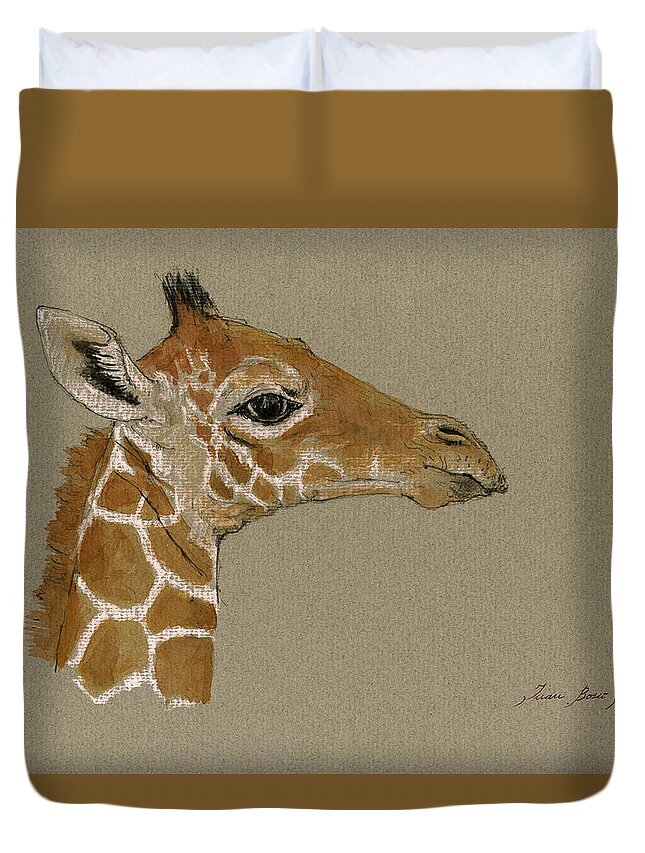 Giraffe Art Wall Duvet Cover featuring the painting Giraffe head study #2 by Juan Bosco