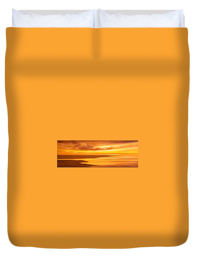 Sunsets Duvet Cover featuring the painting Golden Panoramic Sunset #2 by Gina De Gorna