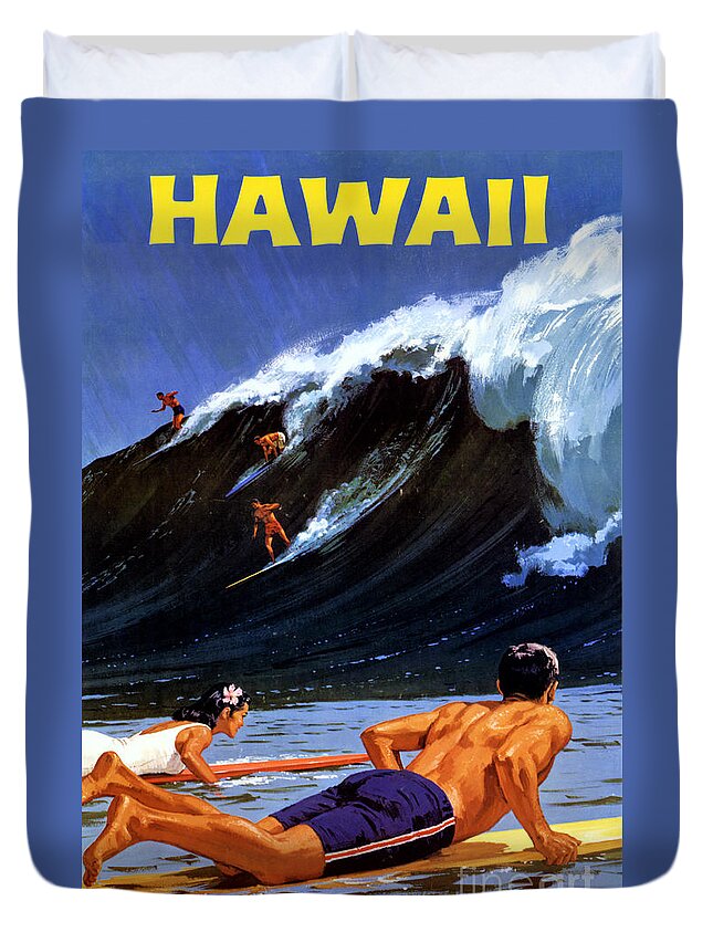 Vintage Duvet Cover featuring the painting Hawaii Vintage Travel Poster Restored #2 by Vintage Treasure