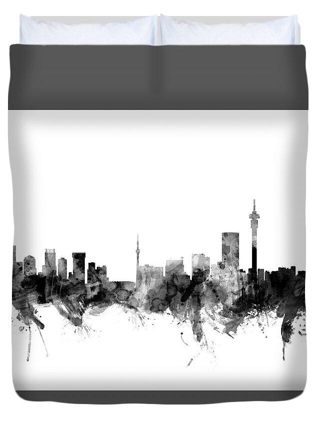 City Skyline Duvet Cover featuring the digital art Johannesburg South Africa Skyline #2 by Michael Tompsett