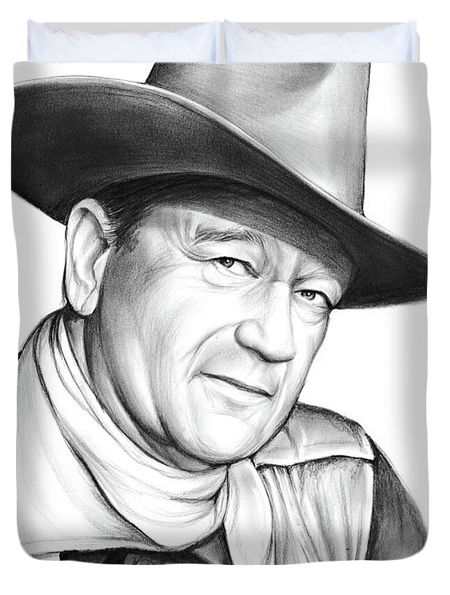 John Wayne Duvet Cover featuring the drawing John Wayne #2 by Greg Joens