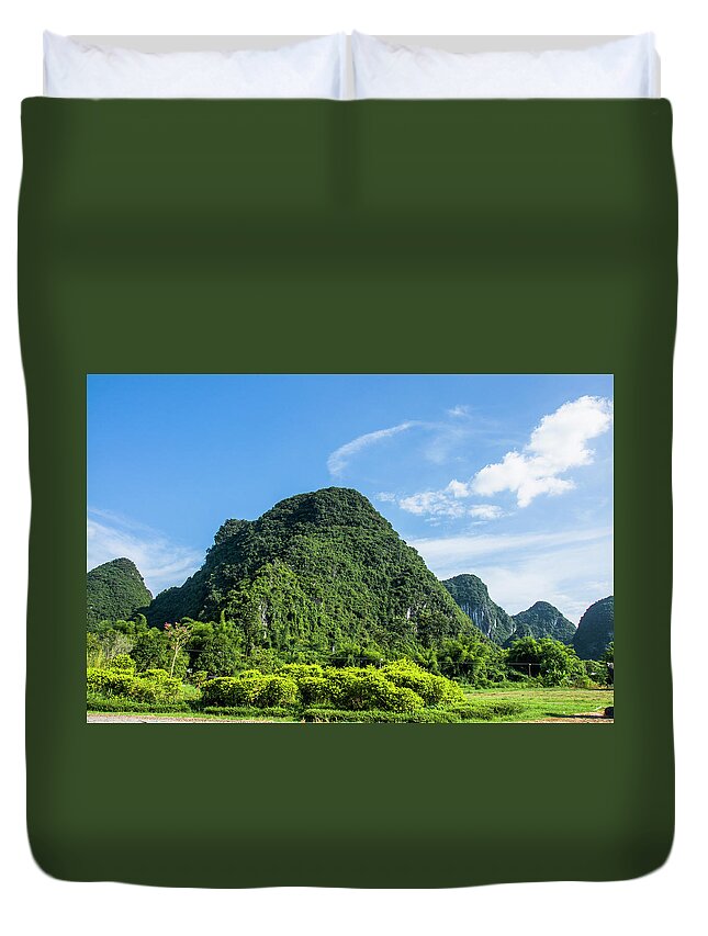 Scenery Duvet Cover featuring the photograph Karst mountains scenery #2 by Carl Ning