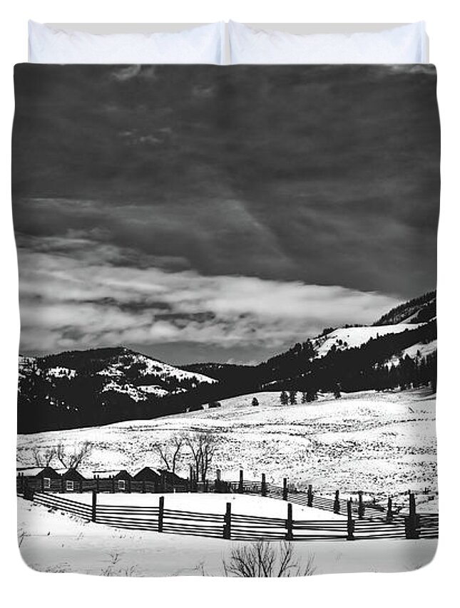 Yellowstone Duvet Cover featuring the photograph Lamar Ranger Station In Winter - Yellowstone #2 by Mountain Dreams