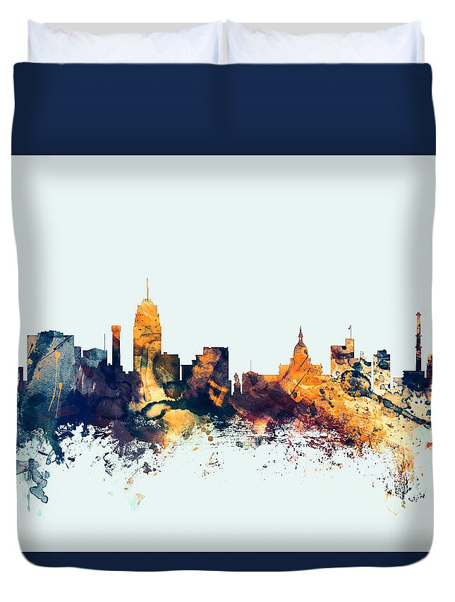 City Duvet Cover featuring the digital art Lansing Michigan Skyline by Michael Tompsett
