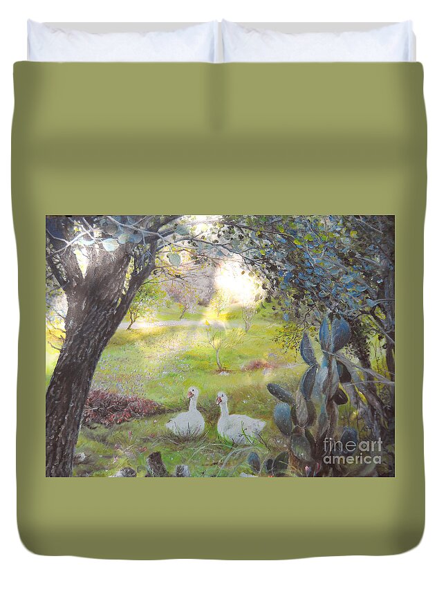 Landscape Duvet Cover featuring the painting Late Summer #1 by Sorin Apostolescu