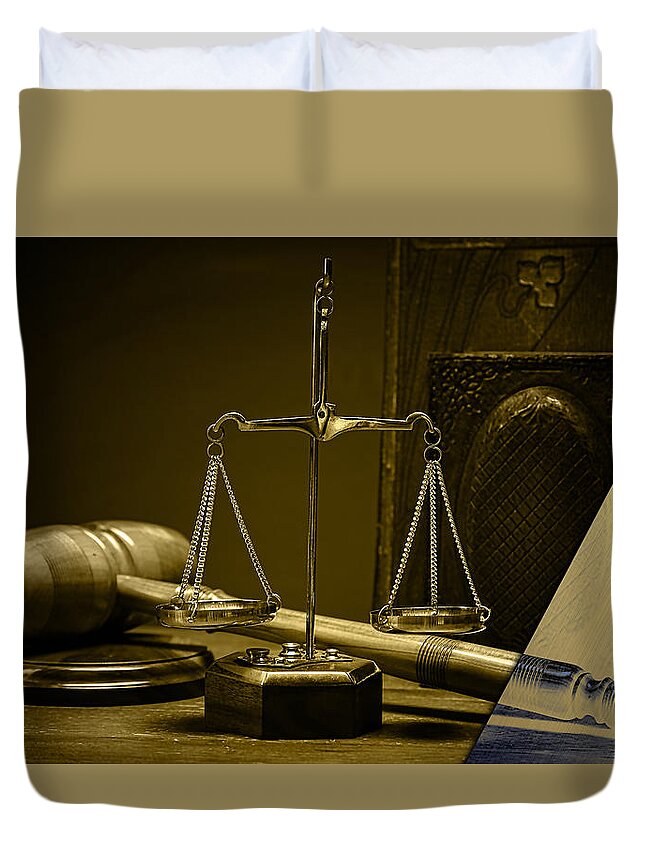 Law Duvet Cover featuring the mixed media Law Office and Judge Collection #1 by Marvin Blaine