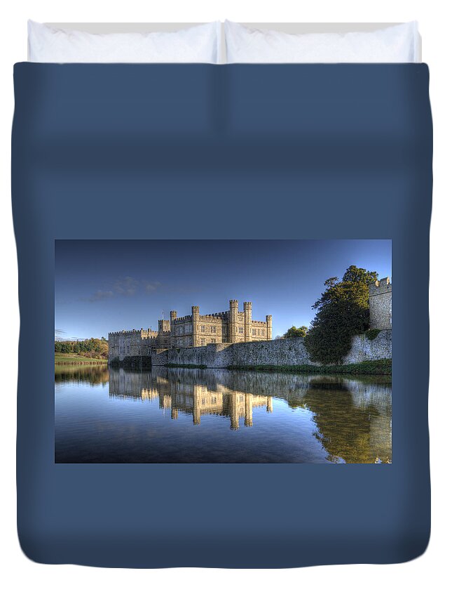 Leeds Castle Duvet Cover featuring the photograph Leeds Castle Reflections #1 by Chris Thaxter