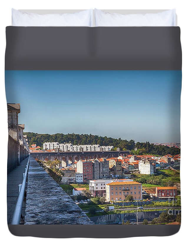 Aqueduct Duvet Cover featuring the photograph Lisbon's city panorama #2 by Ariadna De Raadt