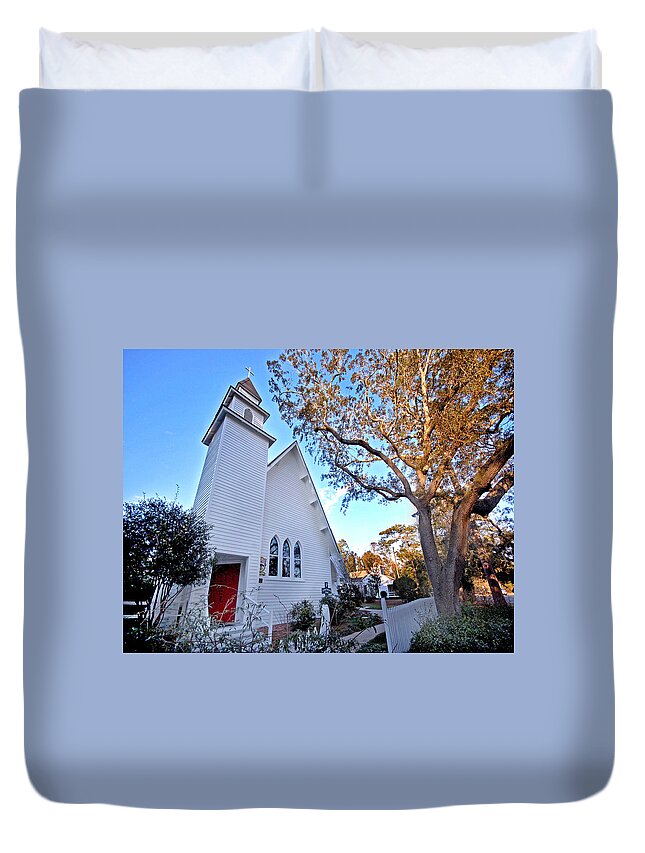 Church Duvet Cover featuring the painting Magnolia Springs Alabama Church by Michael Thomas