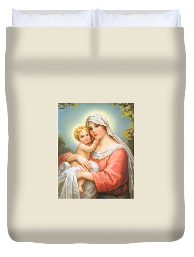 Christmas Duvet Cover featuring the painting Mary and Baby Jesus by Artist Unknown
