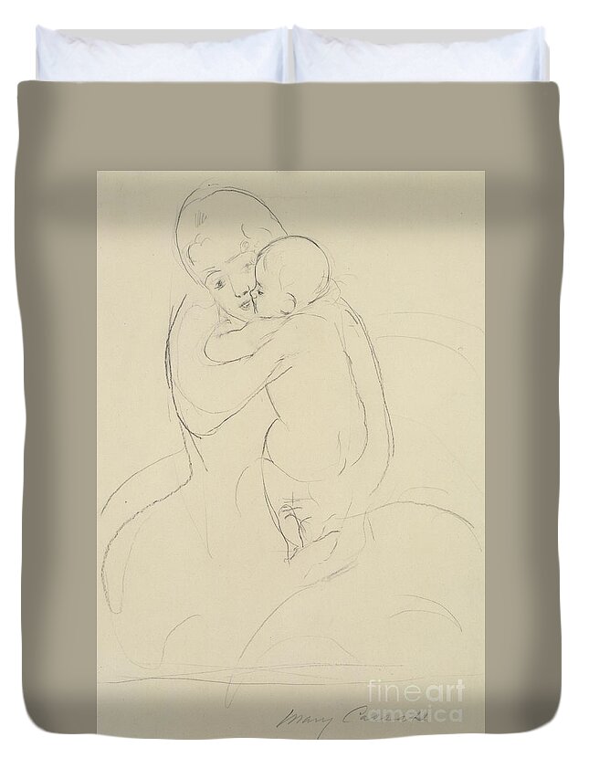 Charcoal Duvet Cover featuring the drawing Maternal Caress by Mary Stevenson Cassatt