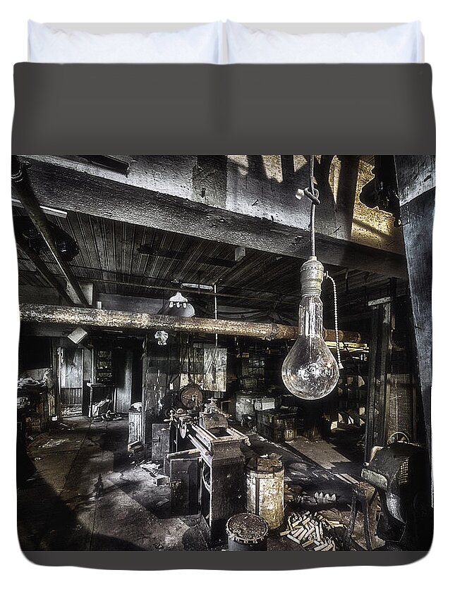 Silk Mill Duvet Cover featuring the photograph Metal Shop 1 by Robert Fawcett