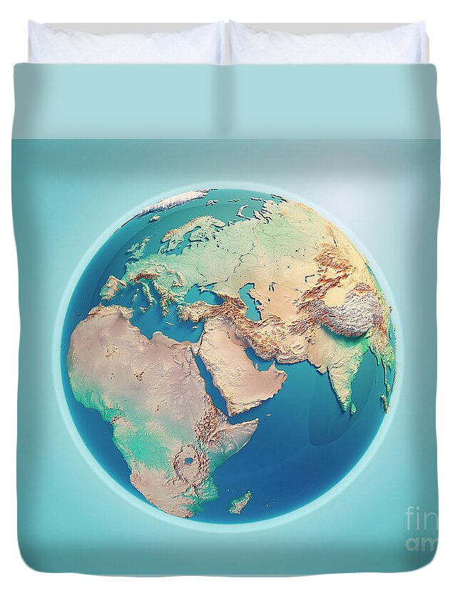 Middle East Duvet Cover featuring the digital art Middle East 3D Render Planet Earth by Frank Ramspott