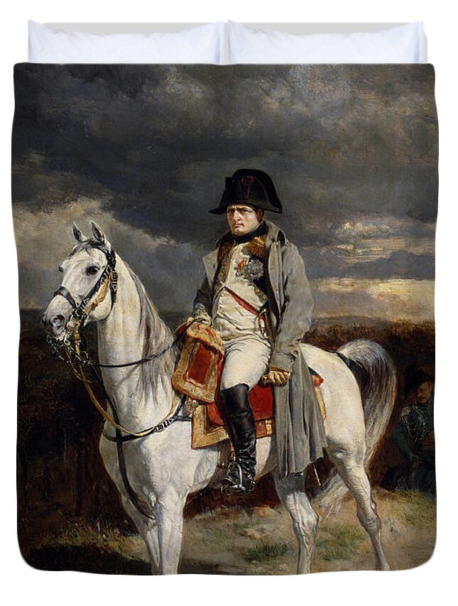 Napoleon Duvet Cover featuring the painting Napoleon Bonaparte On Horseback #2 by War Is Hell Store