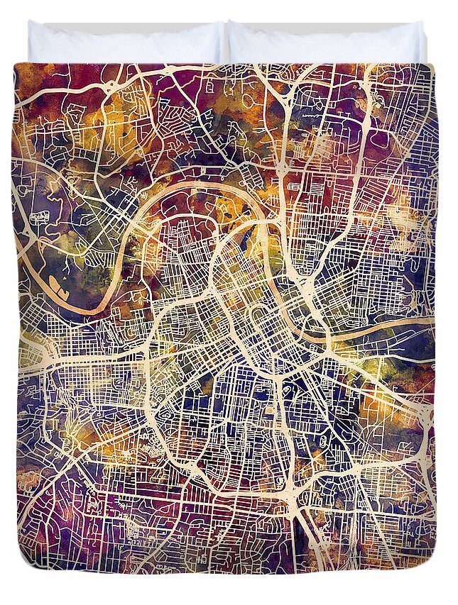 Nashville Duvet Cover featuring the digital art Nashville Tennessee City Map by Michael Tompsett