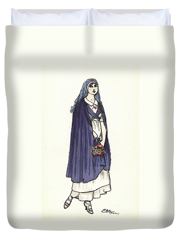 1920 Duvet Cover featuring the drawing NURSE, c1920. #2 by Granger
