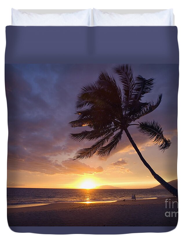 Beach Duvet Cover featuring the photograph Palm At Sunset #2 by Ron Dahlquist - Printscapes