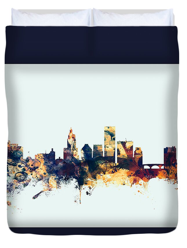 United States Duvet Cover featuring the digital art Providence Rhode Island Skyline by Michael Tompsett