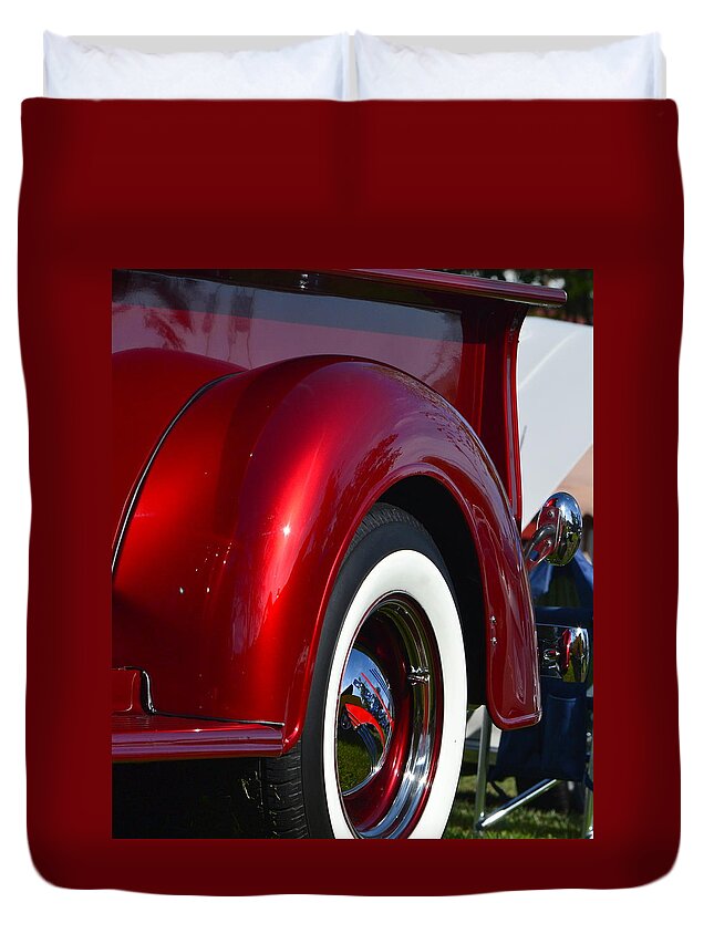  Duvet Cover featuring the photograph Red Chevy Pickup Fender #2 by Dean Ferreira