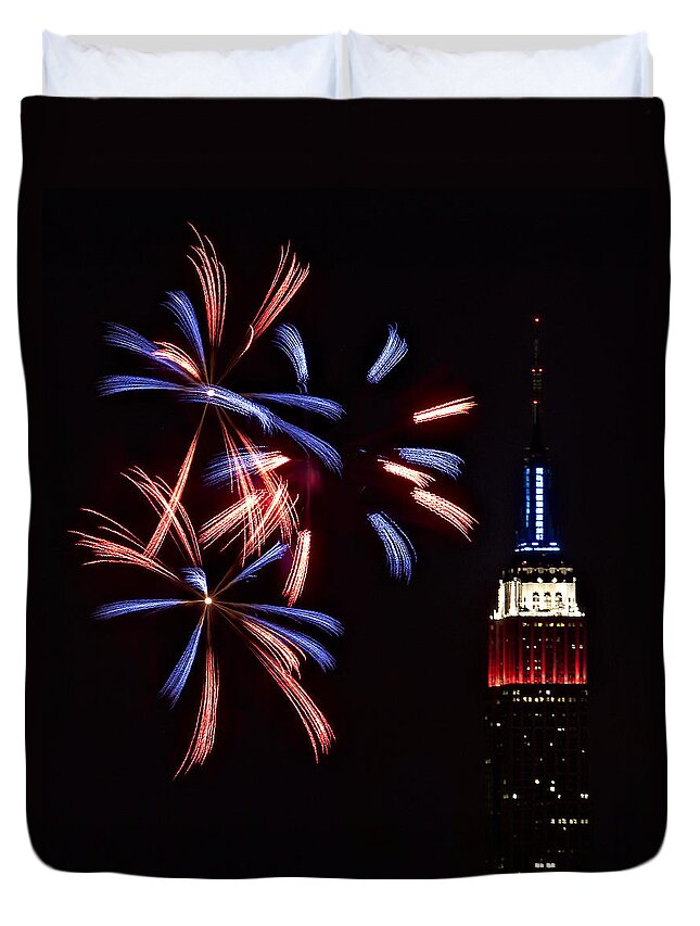 Empire State Building Duvet Cover featuring the photograph Red White and Blue by Susan Candelario