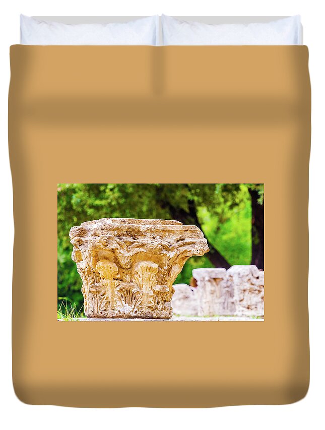 Column Duvet Cover featuring the photograph Ruins in Olympia, Greece #2 by Marek Poplawski