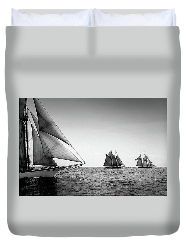 Windjammers Duvet Cover featuring the photograph Schooner Race by Fred LeBlanc