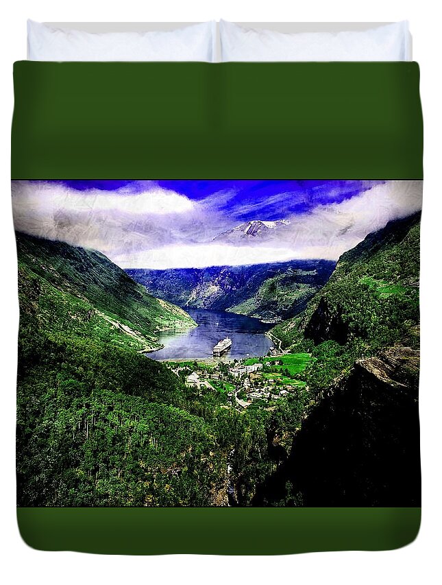 Norway Duvet Cover featuring the photograph Ship at the Fjords #2 by Bill Howard