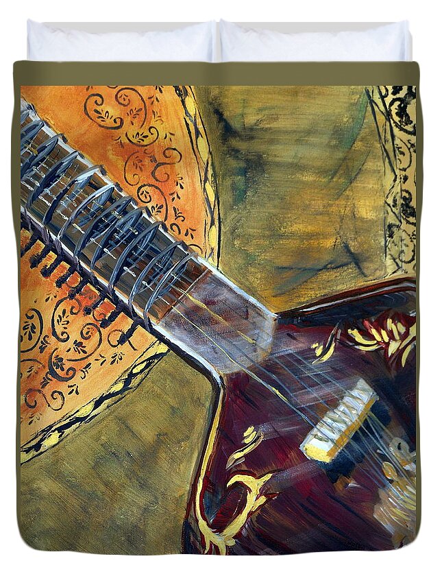 Sitar 1 Duvet Cover featuring the painting Sitar 1 #2 by Amanda Dinan