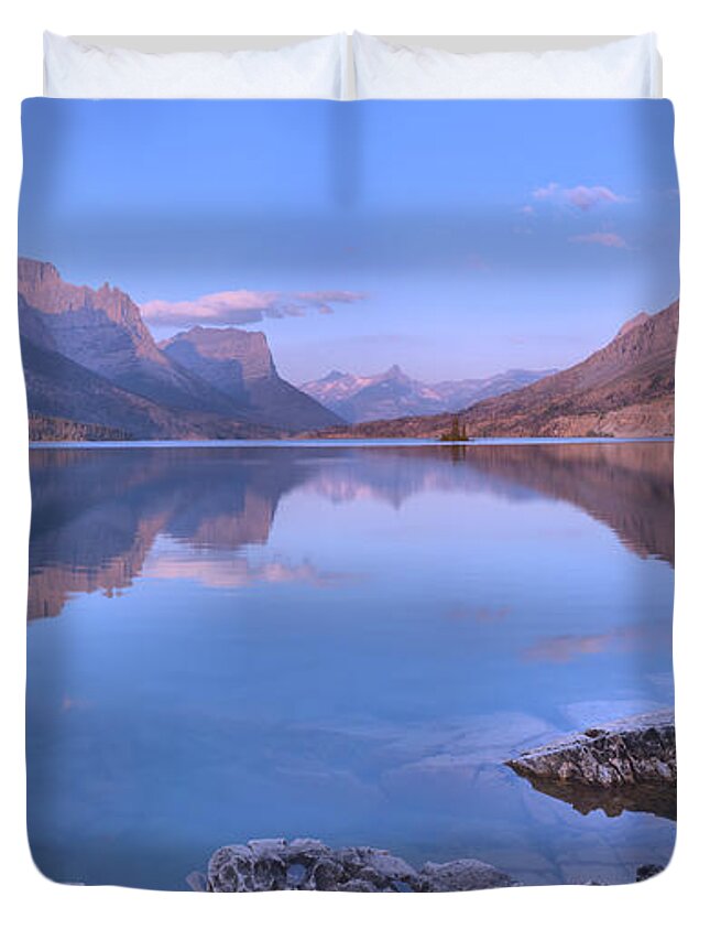 St Mary Duvet Cover featuring the photograph Glacier St Mary Sunrise Panorama by Adam Jewell