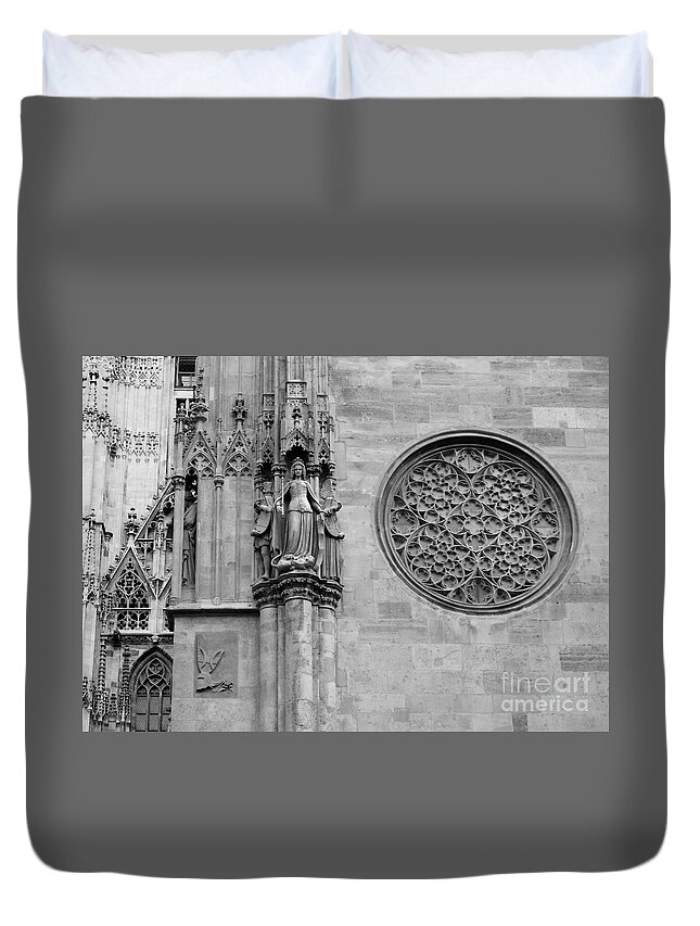 Arch Duvet Cover featuring the photograph St Stephens Cathedral Vienna in Black and White #4 by Angela Rath