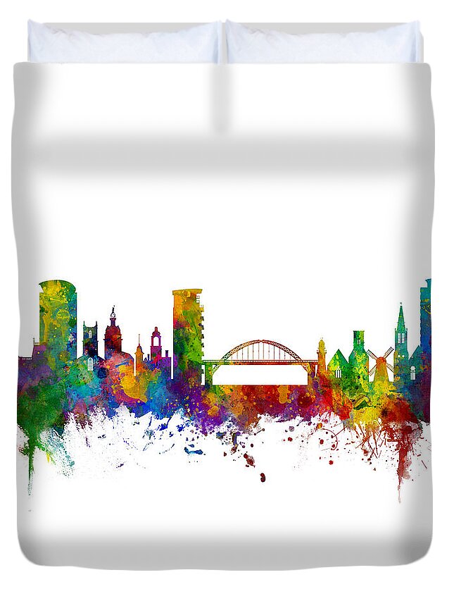 City Duvet Cover featuring the digital art Sunderland England Skyline by Michael Tompsett