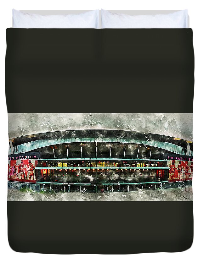 The Emirates Stadium Duvet Cover featuring the digital art The Emirates Stadium by Airpower Art
