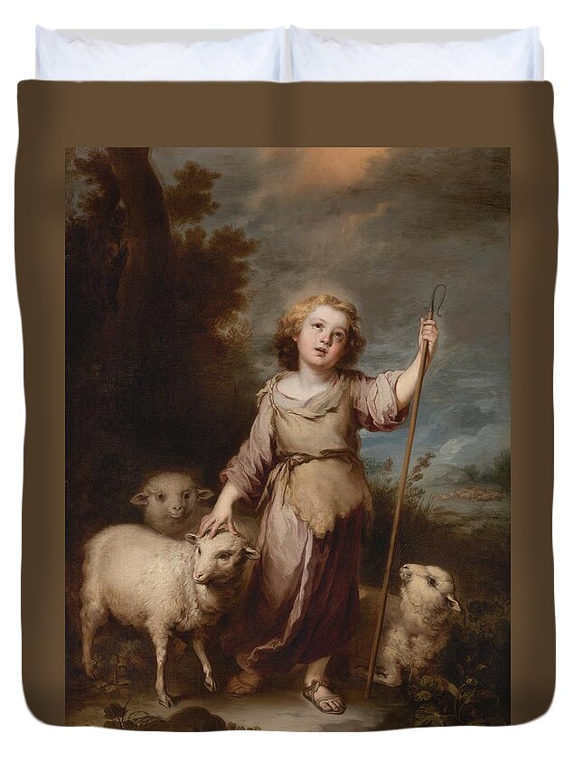 Bartolome Esteban Murillo The Good Shepherd Duvet Cover featuring the painting The Good Shepherd by MotionAge Designs