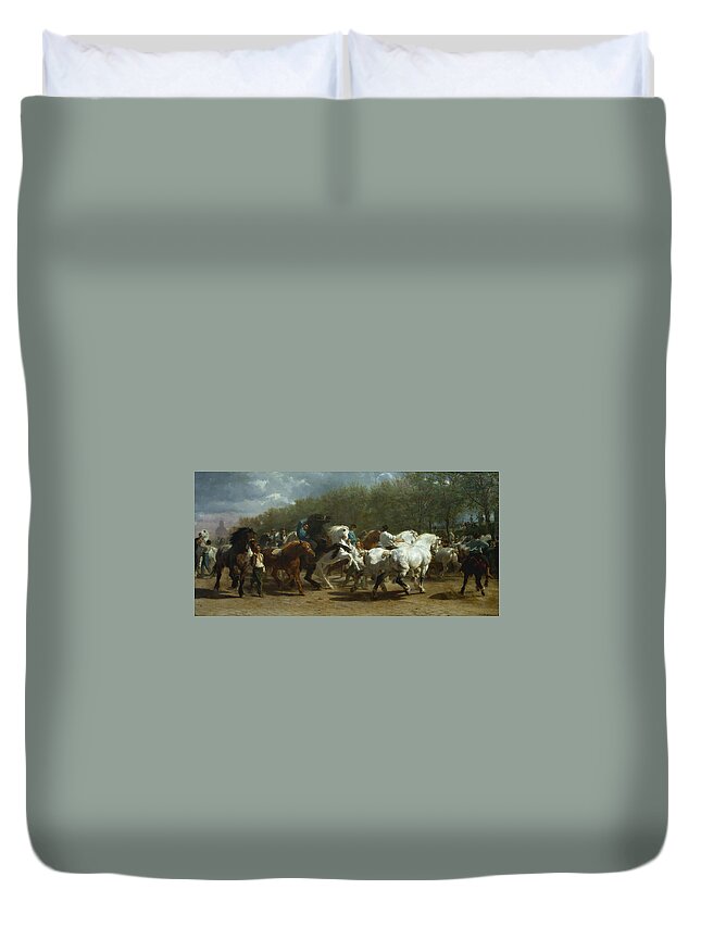 The Horse Fair Duvet Cover featuring the painting The Horse Fair #3 by MotionAge Designs