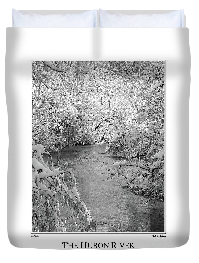 Black And White Duvet Cover featuring the photograph The Huron River #2 by Phil Perkins